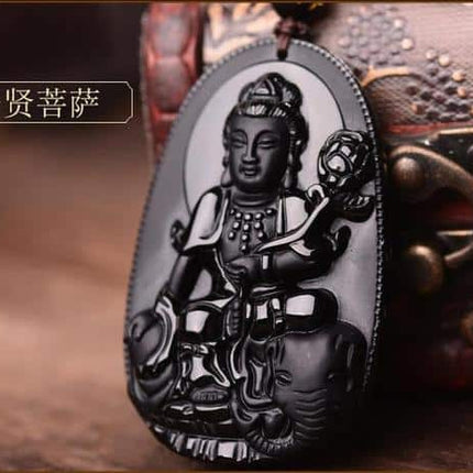 Black Obsidian Carved Buddha Pendant Necklace - Wnkrs