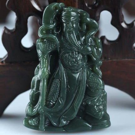 Carved Jade Guan Gong Pendant Amulet - Wnkrs