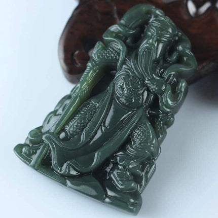 Carved Jade Guan Gong Pendant Amulet - Wnkrs