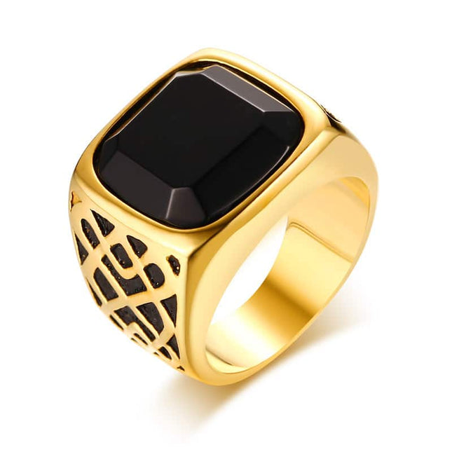 Men's Square Black Stone Rings - Wnkrs