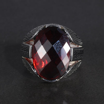 Men's Pure 925 Sterling Silver Ring with Red Stone - Wnkrs