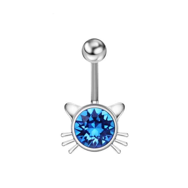 Charming Cat Shaped Jeweled Steel Belly Ring