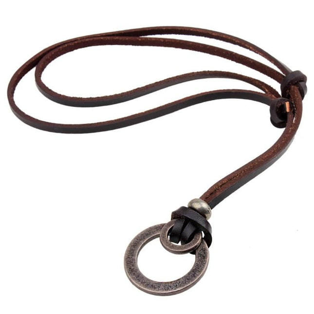 Men's Pagan Leather Necklace with Metal Ring Pendant - Wnkrs