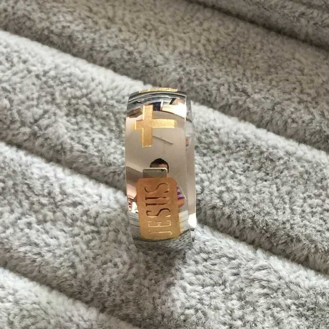 Jesus and Cross Patterned Ring - Wnkrs