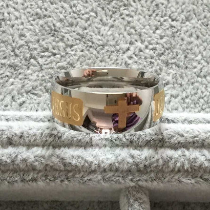 Jesus and Cross Patterned Ring - Wnkrs
