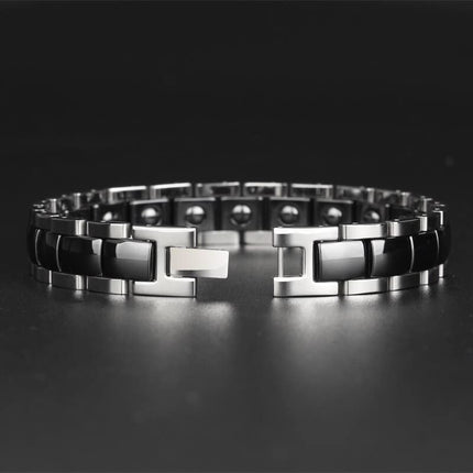 Men's Polished Titanium Steel and Ceramic Bracelet - Wnkrs