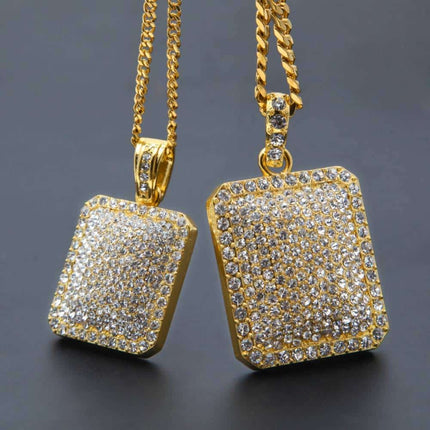 Men's Iced Out Square Shaped Rhinestone Pendant Necklaces - Wnkrs