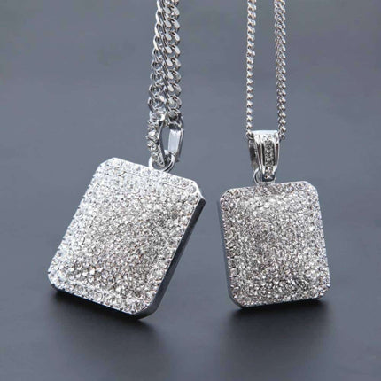 Men's Iced Out Square Shaped Rhinestone Pendant Necklaces - Wnkrs