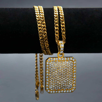 Men's Iced Out Square Shaped Rhinestone Pendant Necklaces - Wnkrs