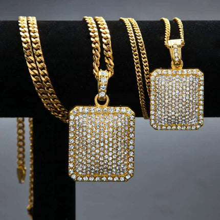 Men's Iced Out Square Shaped Rhinestone Pendant Necklaces - Wnkrs