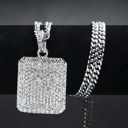 Men's Iced Out Square Shaped Rhinestone Pendant Necklaces - Wnkrs