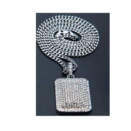 Men's Iced Out Square Shaped Rhinestone Pendant Necklaces - Wnkrs