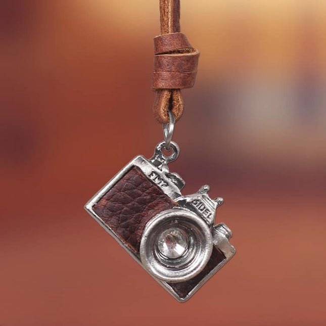 Leather Necklace for Men with Camera Shaped Pendant - Wnkrs