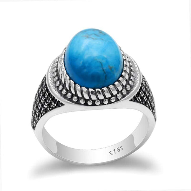 Men's 925 Sterling Silver Ring with Blue Natural Stone - Wnkrs