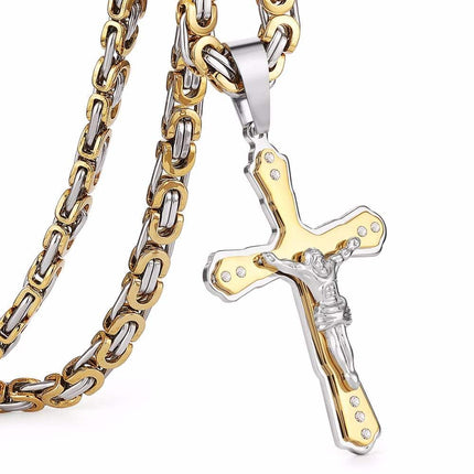 Men's Cross Shaped Crystal Necklace - Wnkrs