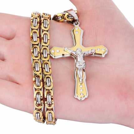 Men's Cross Shaped Crystal Necklace - Wnkrs