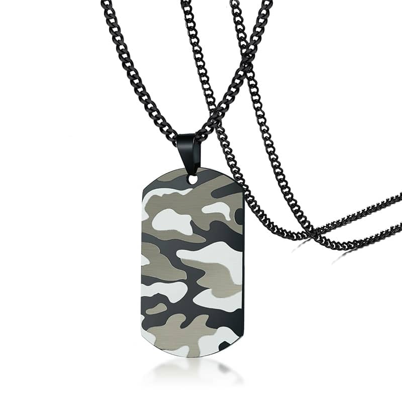 Necklace for Men with Camouflaged Dog Tag Pendant