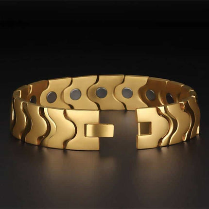 Men's Golden Wave Wide Magnetic Bracelet - Wnkrs