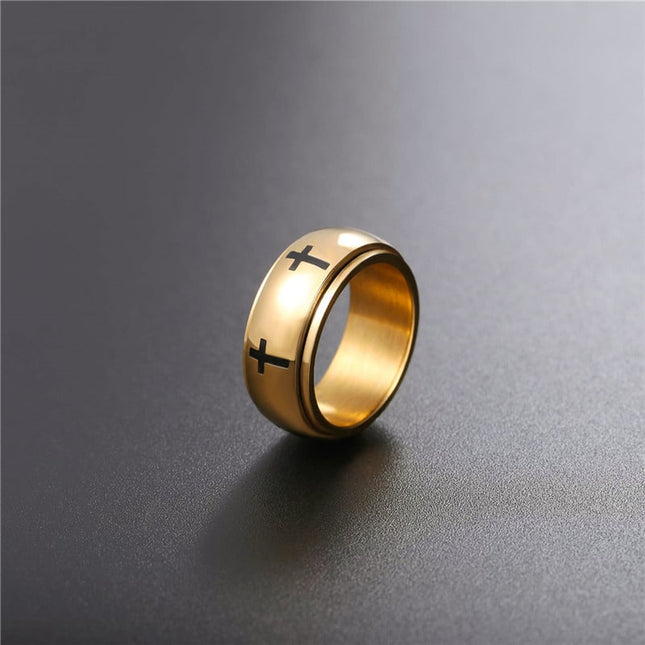 Enamel Cross Design Steel Men's Band Ring - Wnkrs