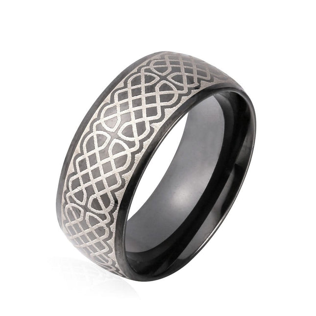 Antique Viking Patterned Steel Men's Band Ring - Wnkrs