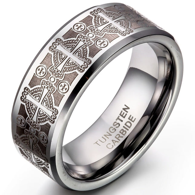 Men's Cross Etched Tungsten Carbide Ring - Wnkrs