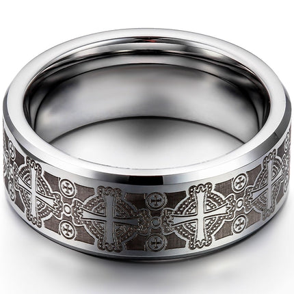 Men's Cross Etched Tungsten Carbide Ring - Wnkrs