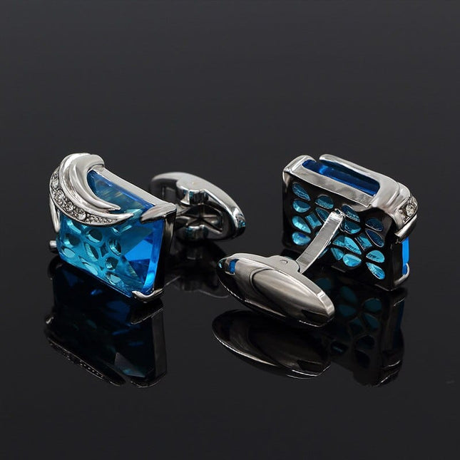 Elegant Silver-Colored Cuffinks with Colorful Crystal Insets - Wnkrs