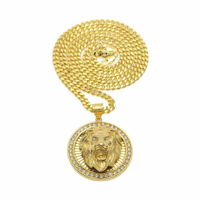 Men's Hip Hop Iced Out Lion Head Pendant Necklaces - Wnkrs