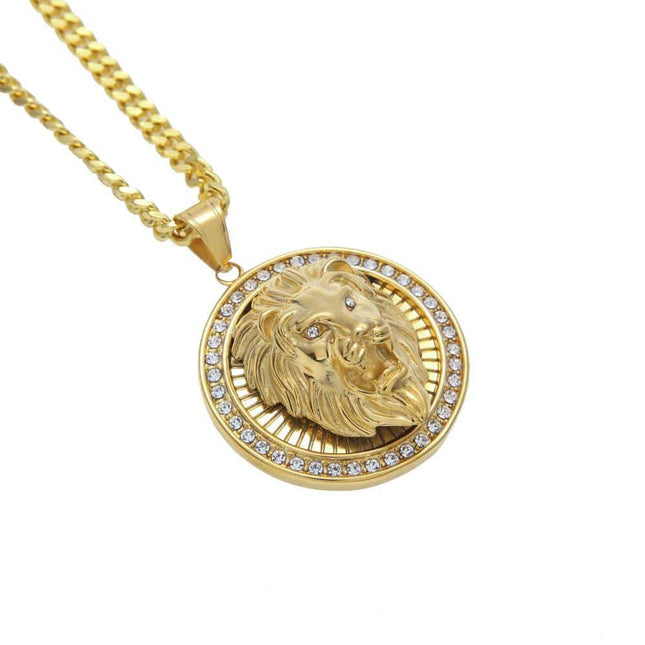 Men's Hip Hop Iced Out Lion Head Pendant Necklaces - Wnkrs