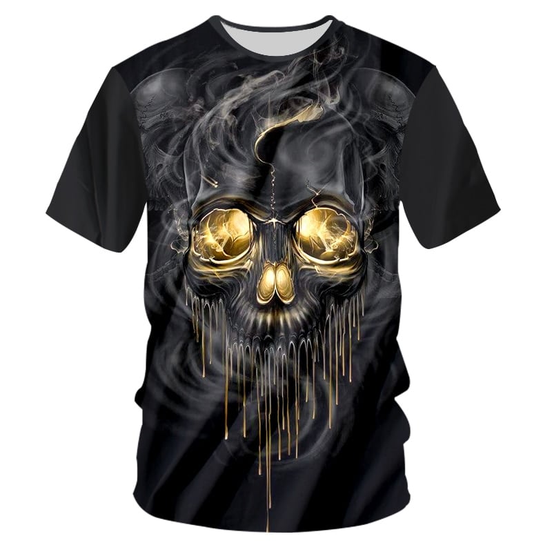 Men's Flame Skull Print T-Shirt