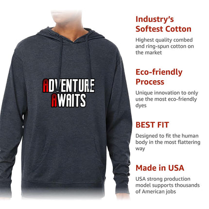Adventure Awaits Lightweight Jersey Hoodie - Inspirational Hooded Pullover - Cool Hoodie - wnkrs