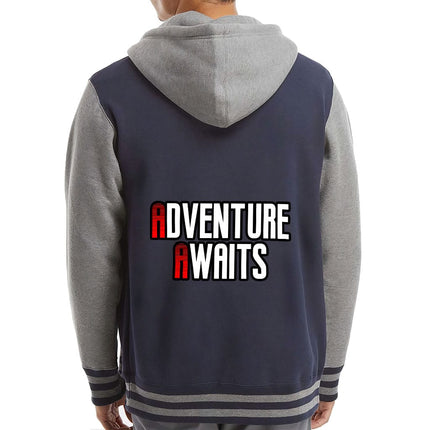 Adventure Awaits Varsity Hoodie - Inspirational Zip Hoodie - Cool Hooded Sweatshirt - wnkrs