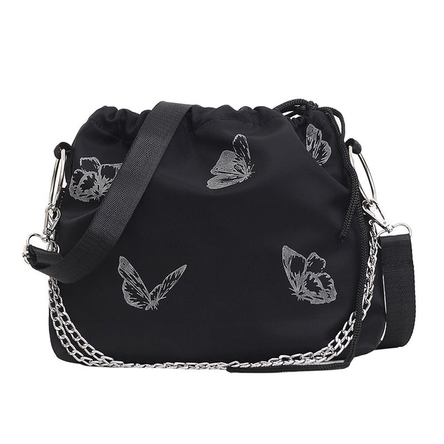 Luminous Butterfly Printed Drawstring Messenger Bag for Women - Wnkrs