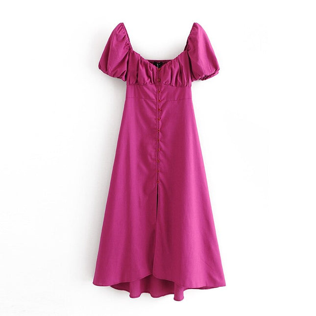 Women's Berry Color Cotton and Linen Dress - Wnkrs