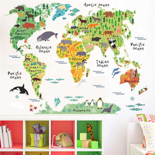 Animals and World Map Wall Sticker - Wnkrs