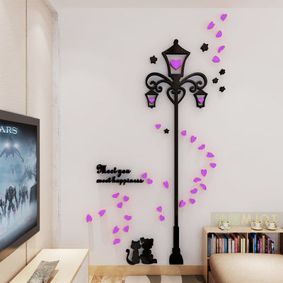 3D Street Lamp & Cat Shaped Acrylic Wall Stickers - wnkrs