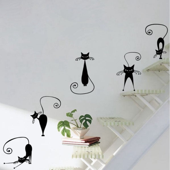 5 Pcs Cat's Silhouettes Wall Stickers Set