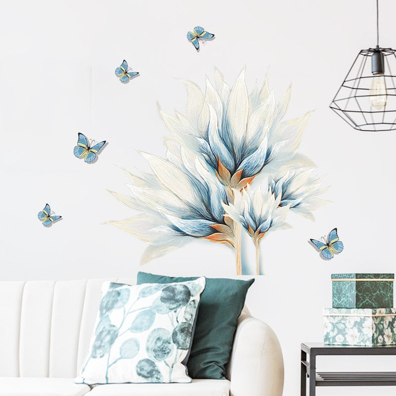 Blue Butterflies and Flower Wall Sticker