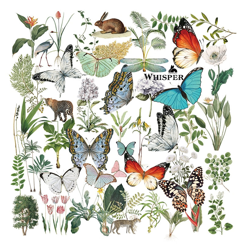 Retro Butterfly with Plants Vellum Stickers