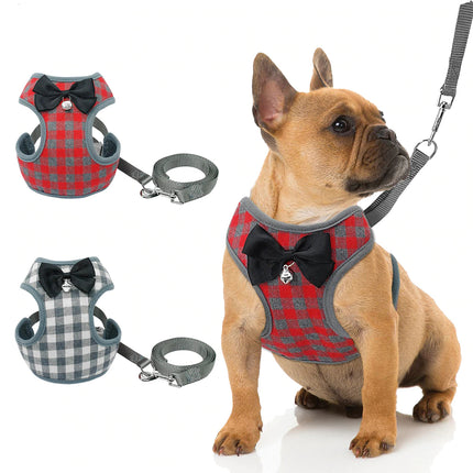 Plaid Dog Bow Harness abd Leash Sets - wnkrs