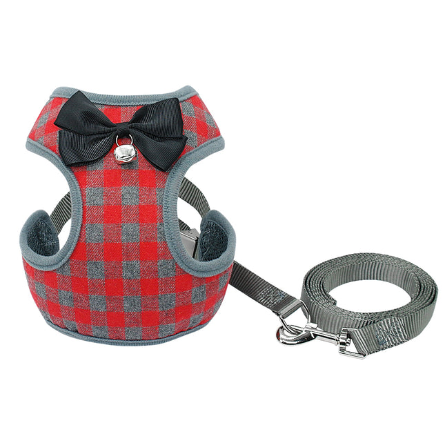 Plaid Dog Bow Harness abd Leash Sets - wnkrs