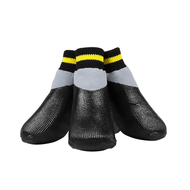 Coated Dog Socks with Striped Cuffs, 4-Piece Set