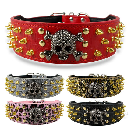 Skull Embellished Leather Collar - wnkrs