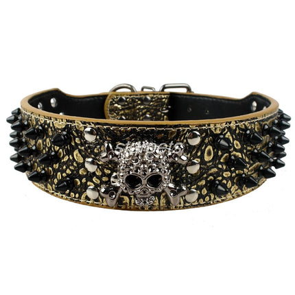 Skull Embellished Leather Collar - wnkrs