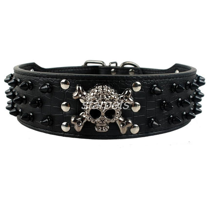 Skull Embellished Leather Collar - wnkrs