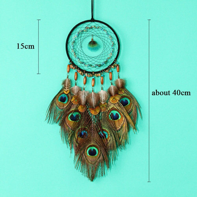 Peacock Feather Decorated Dreamcatcher - wnkrs