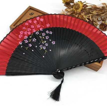 Red Stripe Sakura Printed Folding Fan - wnkrs