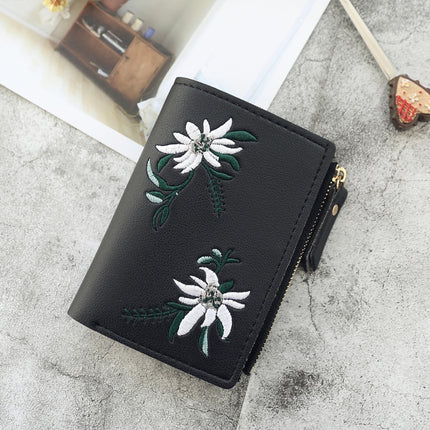 Women's  Flower Embroidery Short Wallet - Wnkrs