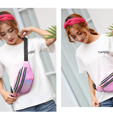 Women's Holographic Geometric Patterned Waist Bag - Wnkrs