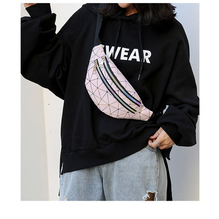 Women's Holographic Geometric Patterned Waist Bag - Wnkrs